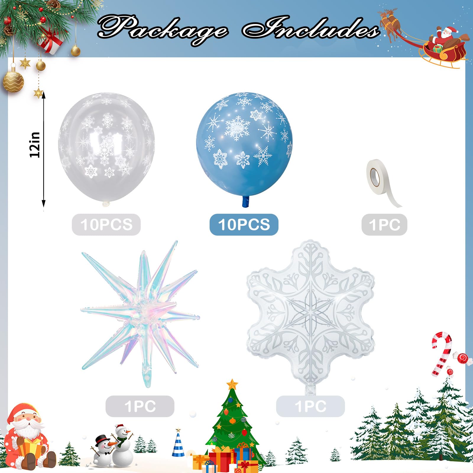 Froova Snowflake Balloons Light Baby Pastel Blue and White Balloons