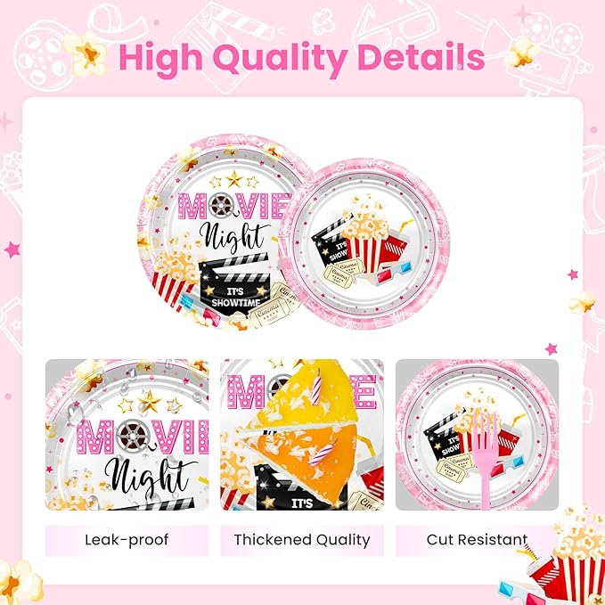 Pink Movie Night Party Decorations Kit Movie Banner Cute Popcorn