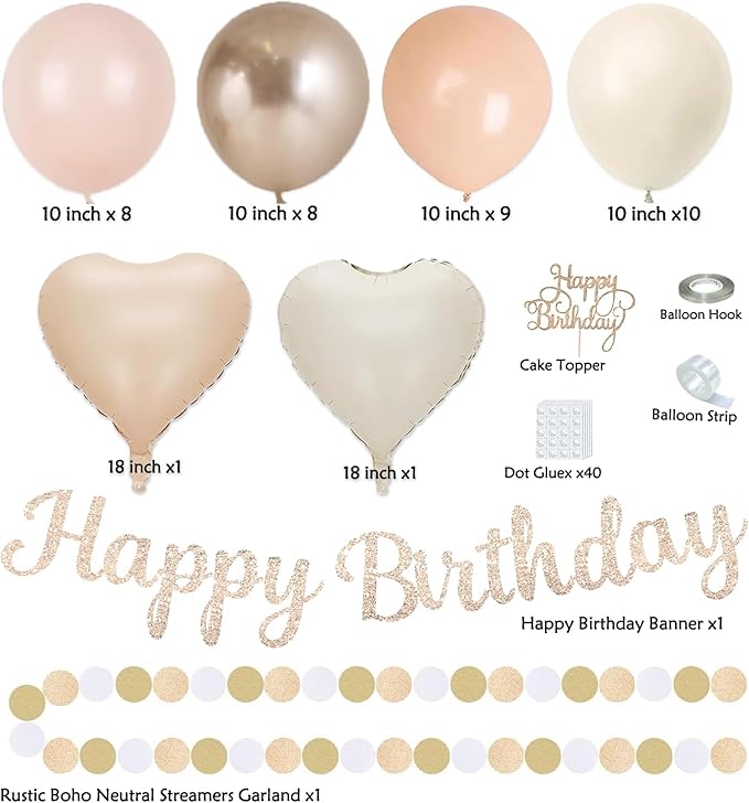 Champagne Gold Beige Fall Boho Birthday Party Decorations 62pcs