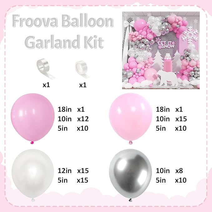 Pink and Silver Balloon Arch Kit, Pastel Pink and White Metallic