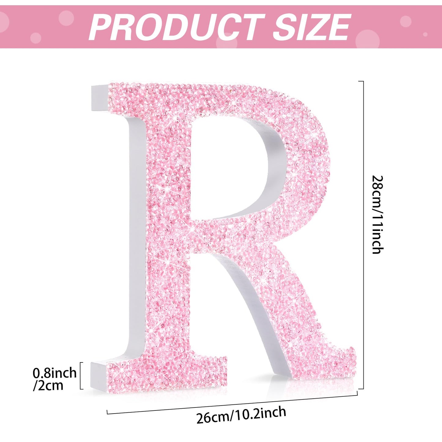 Qunclay Pink Crystal Diamond Letter Wall Decor, Glitter Wooden Bling