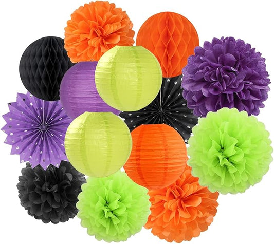 Black Orange Purple Green Halloween Party Decorations 14pc Kit Paper
