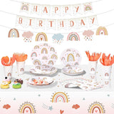 145 Pcs Boho Birthday Party Supplies Include Rainbow Plates