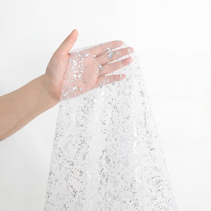 Artoid Mode White Silver Gauze Table Runner 59x120 Inch 10FT, Glitter