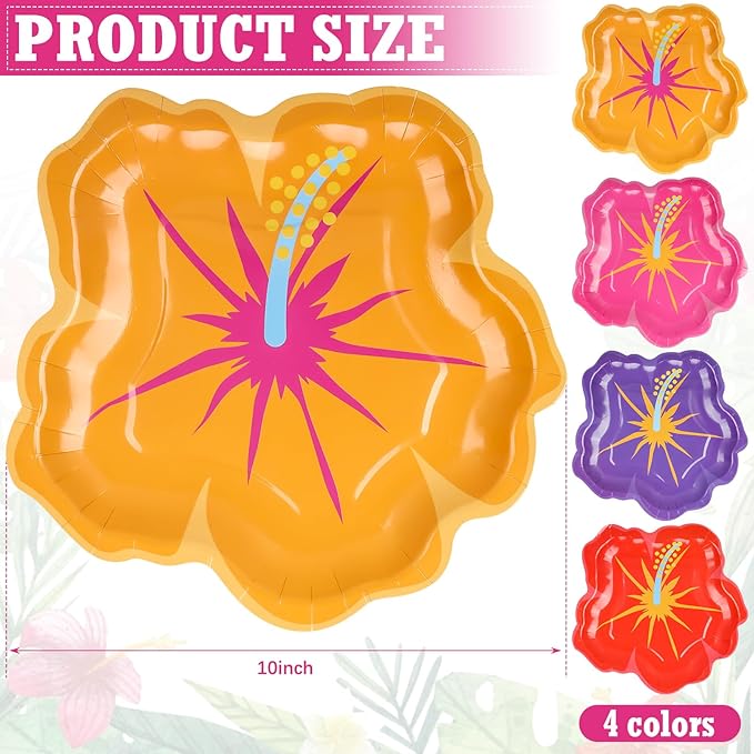 48 Pcs Hawaiian Hibiscus Paper Plates Decoration Summer Party Paper