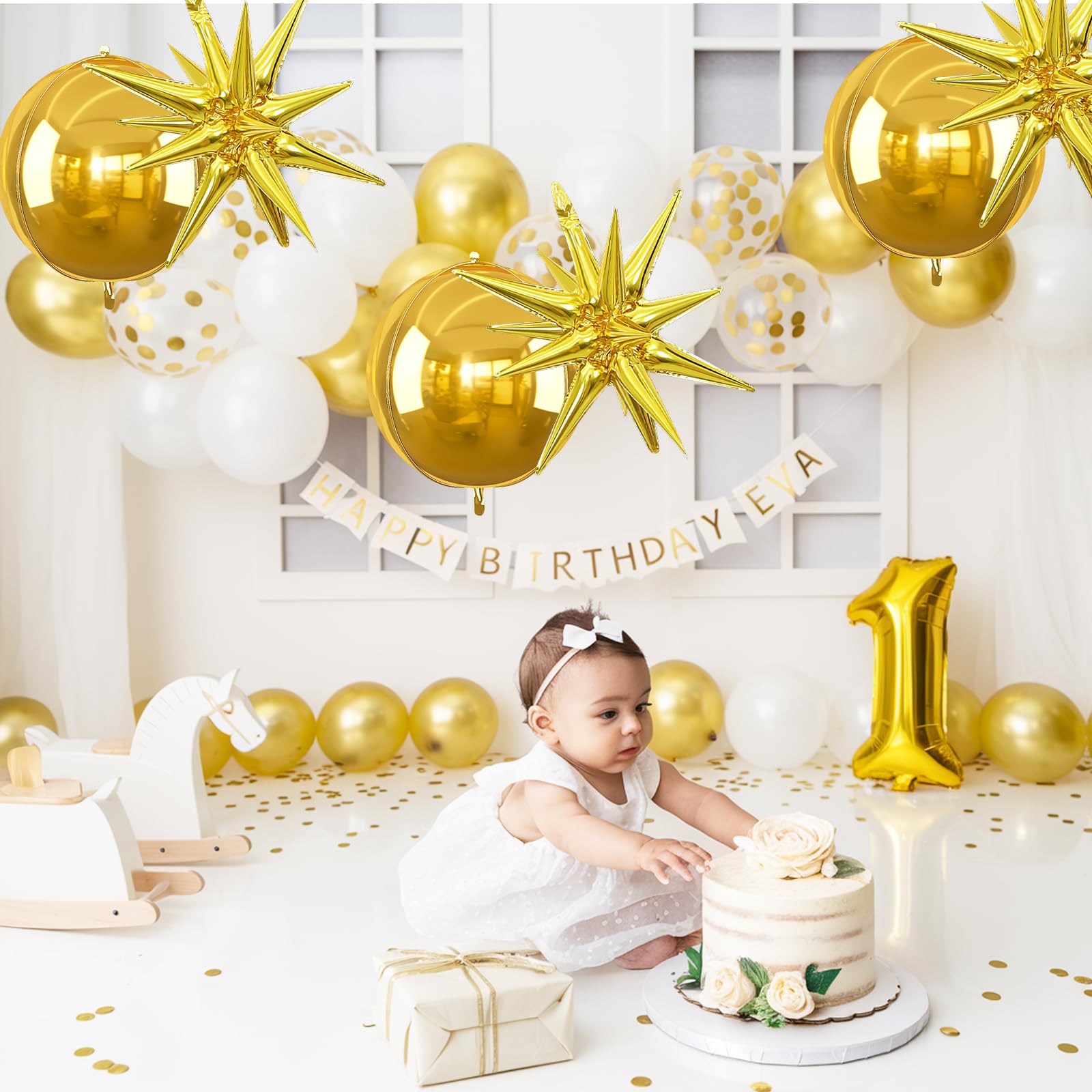 6Pcs Gold Foil Balloons,22Inch Gold 4D Round Ball Balloon and