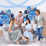 60pcs Blue and Silver Balloons 12inch with Navy Blue Pastel Blue