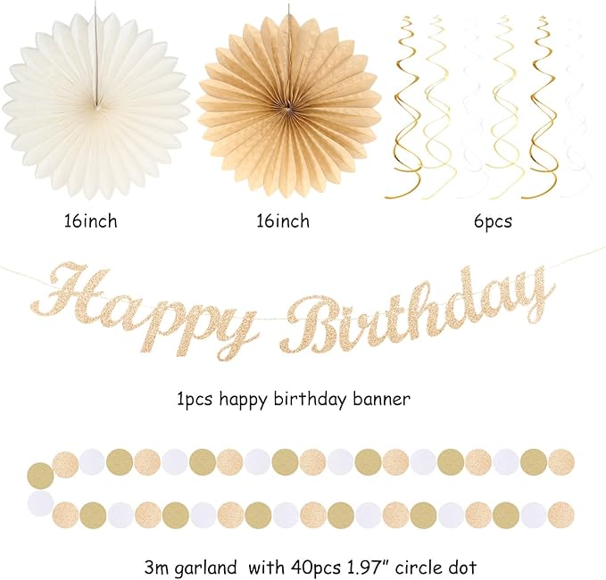 Champagne Gold Beige Fall Boho Birthday Party Decorations 21pcs