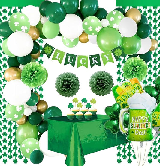 St Patricks Day Party Decorations with Balloons Tablecloth Green
