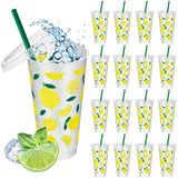 SiliFine 12 Pcs Plastic Lemon Cups, 24oz Reusable Tumbler with Lid and