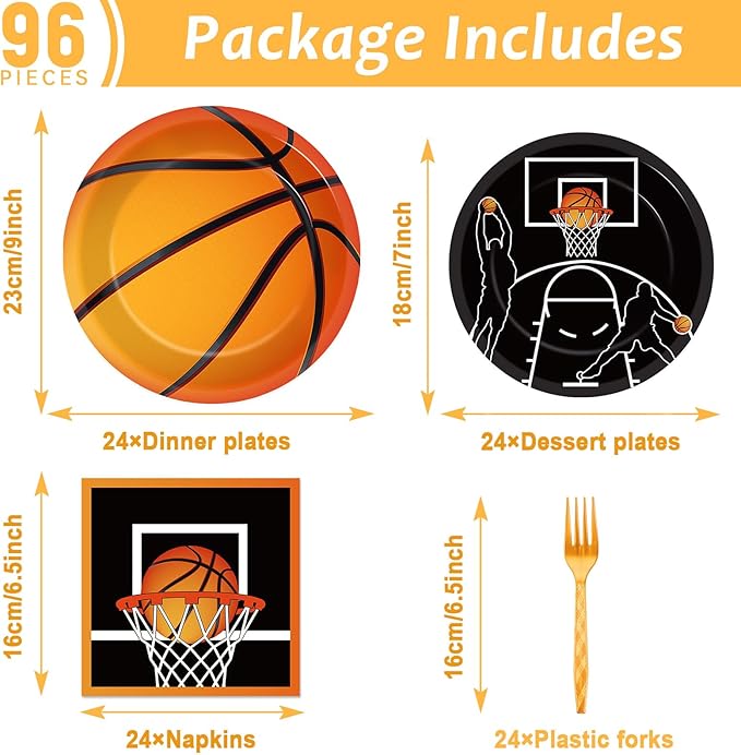 96 Pieces Basketball Party Supplies Basketball Plates Napkins Paper