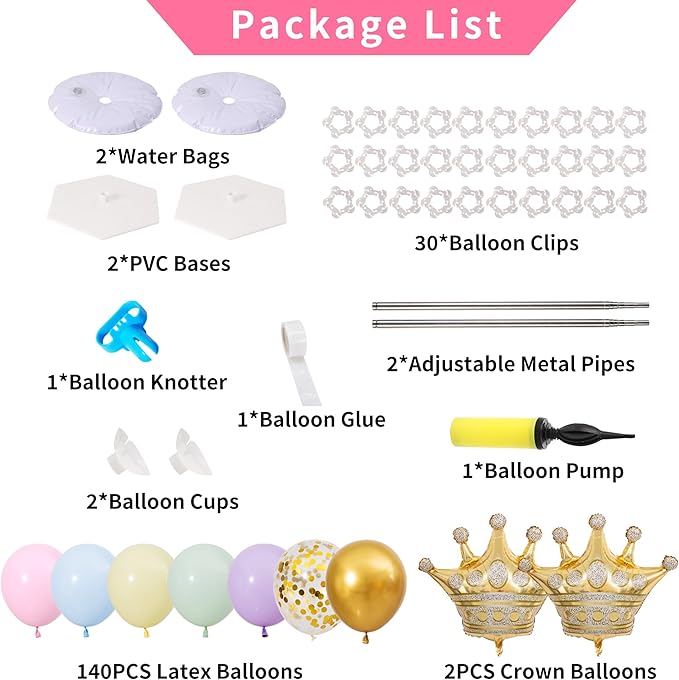 Pastel Princess Party Balloon Column Stand Arch Kit Set of 2 for