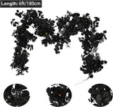 6FT Black Halloween Garland with 10 Black Rose and Berries