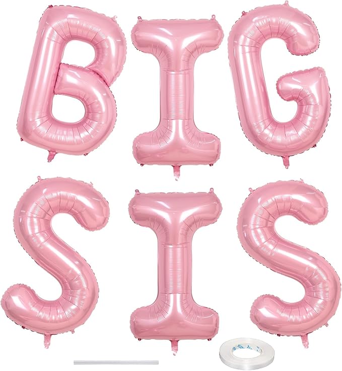 40 Inch Pastel Pink BIG SIS Letter Balloons, Pearl Pink BIG SIS