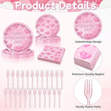 96 Pieces Valentine's Day Tableware Set Pink Heart Disposable Plates