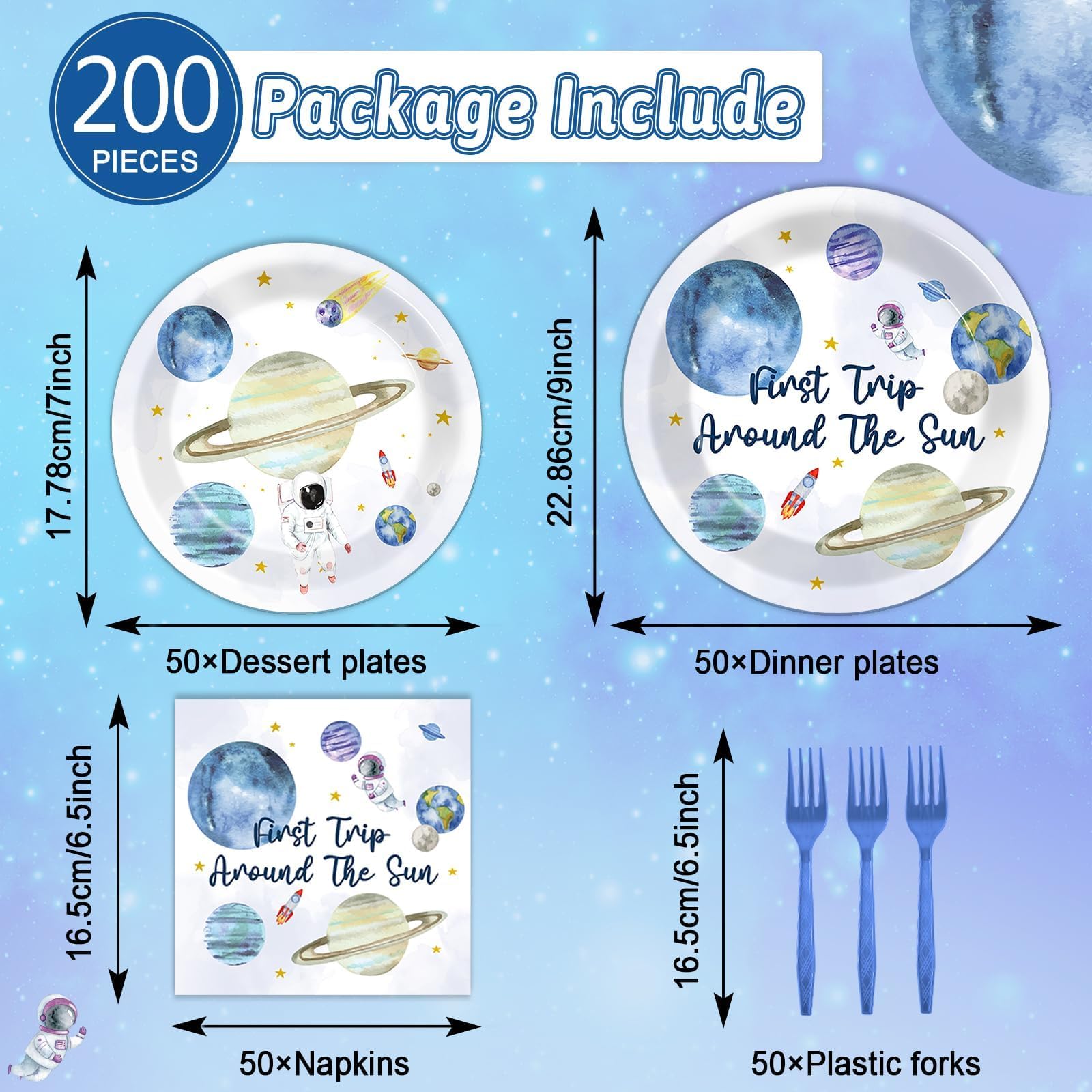 200 PCS First Trip Around the Sun Birthday Tableware Disposable