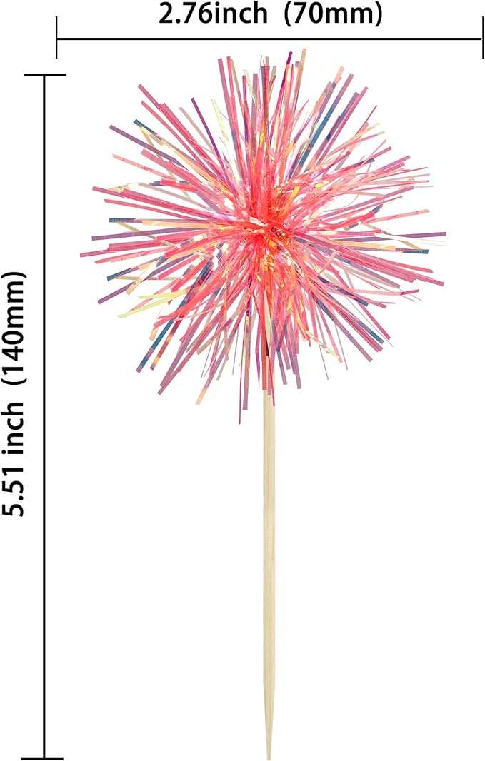 Gyufise 30Pcs Foil Firework Cupcake Toppers Sparkle Tinsel Cake #31