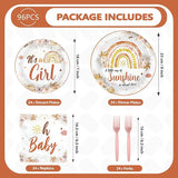 96 Pcs Boho Baby Shower Decorations for Girl Disposable A Little Ray