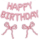 Pink Bow Happy Birthday Balloons Banner, 22 Inch Pearl Pink Bow Foil