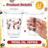 50 Pcs Movie Night Cups 12 oz Plastic Movie Theme Glasses Clear