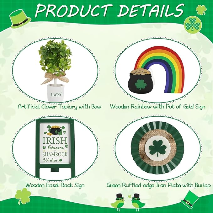 St Patrick's Day Decoration 8 PCS Tiered Tray Decor Set Cute