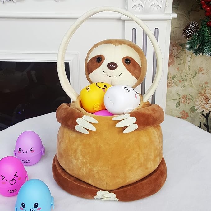 3D Sloth Plush Basket Easter Egg Hunting Basket Cute Animal Plush