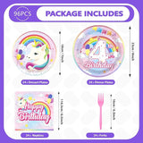 96 Pcs Unicorn 4th Birthday Party Decorations 350 GSM Disposable