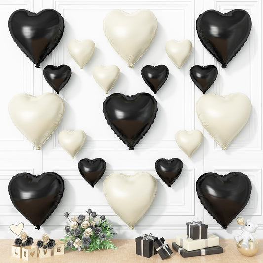 Black White Heart Balloons, 19PCS Black and Cream White Heart Shape