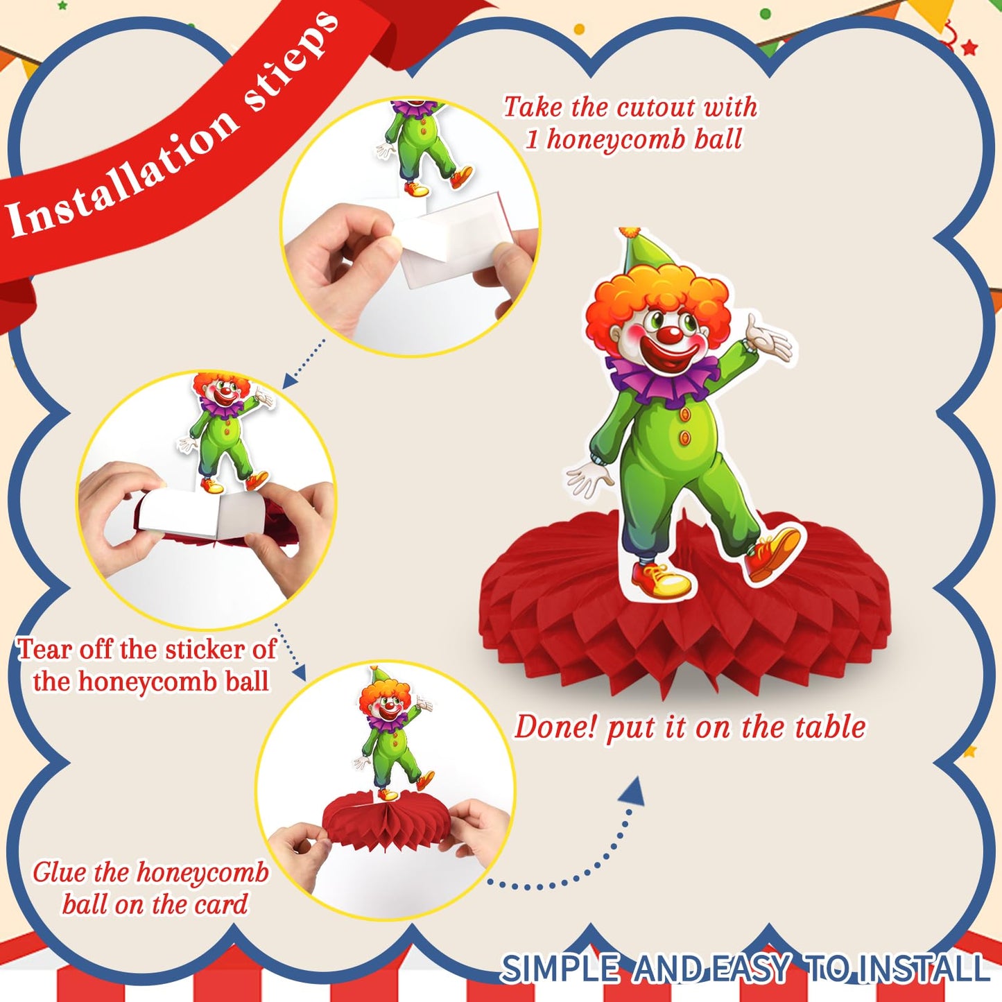 Carnival Circus Honeycomb Centerpieces, KSKSPE 9Pcs Carnival Circus