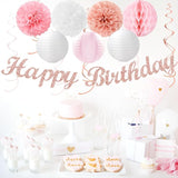 Pink White Rose Gold Birthday Party Decorations 21pcs Happy Banner