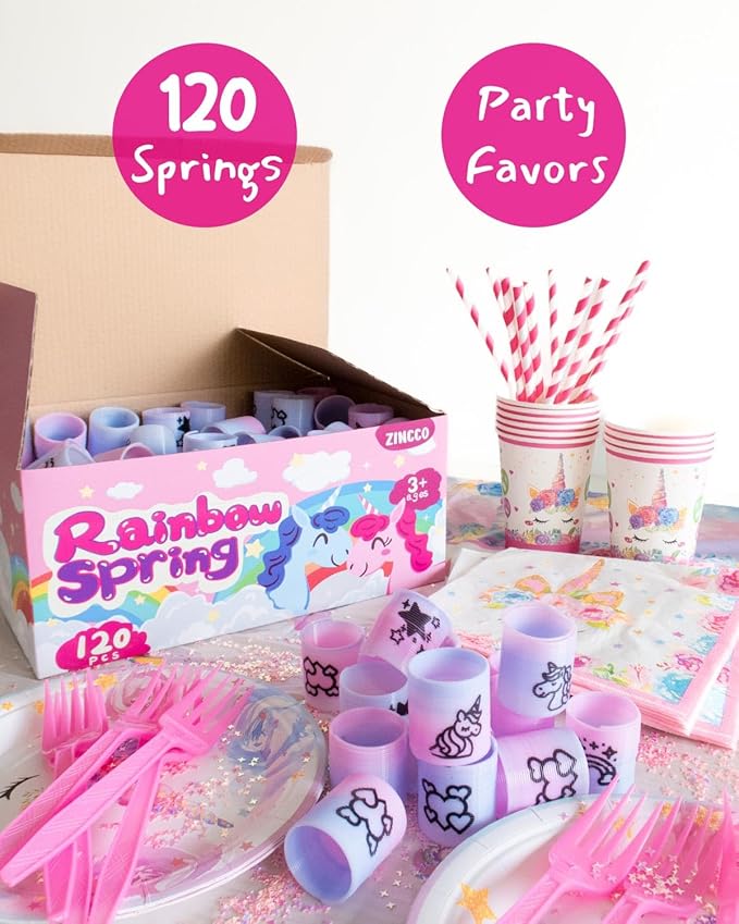 120 Pcs Unicorn Spring Toys Mini Rainbow Springs Party Favors for