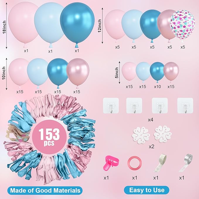 Amandir 153pcs Pink Blue Balloon Garland Arch Kit, Different Sizes 18