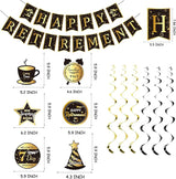 Happy Retirement Party Decorations Men Women, Black and Gold