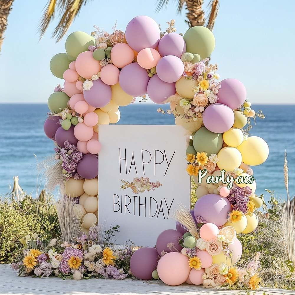 Purple Green Pink Balloon Arch Double Stuffed Dusty Green Lavender