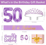50th Birthday Decorations for Women Purple with 50th Birthday Sash