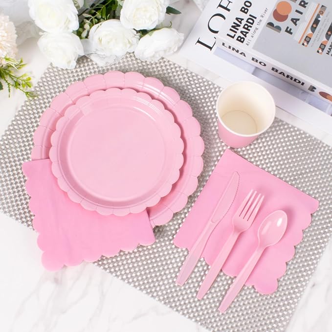 Vyntra 175 Pcs Pink Valentines Disposable Paper Plates and Napkins