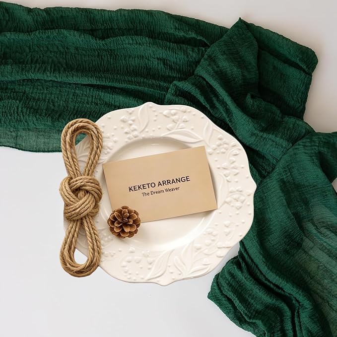 Keketoarrange 6pcs Emerald Green Table Runner Cheesecloth Gauze 120