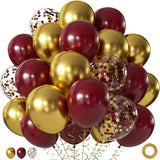 Burgundy and Gold Balloons, 60Pcs 12 Inch Maroon and Gold Balloons