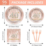 96PCS Rose Gold 40th Birthday Party Paper Plates and Napkins Forty