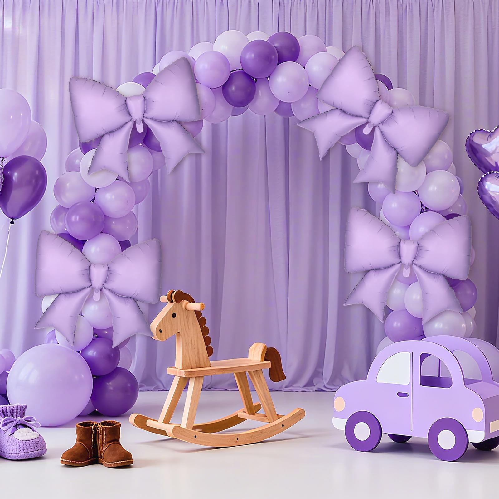 4Pcs Giant Bow Balloons, 97.5cm/38in Big Elegant Coquette Theme Purple