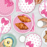 96Pcs Pink Cat Paper Plates and Napkins Cute Cats Bow Theme Birthday
