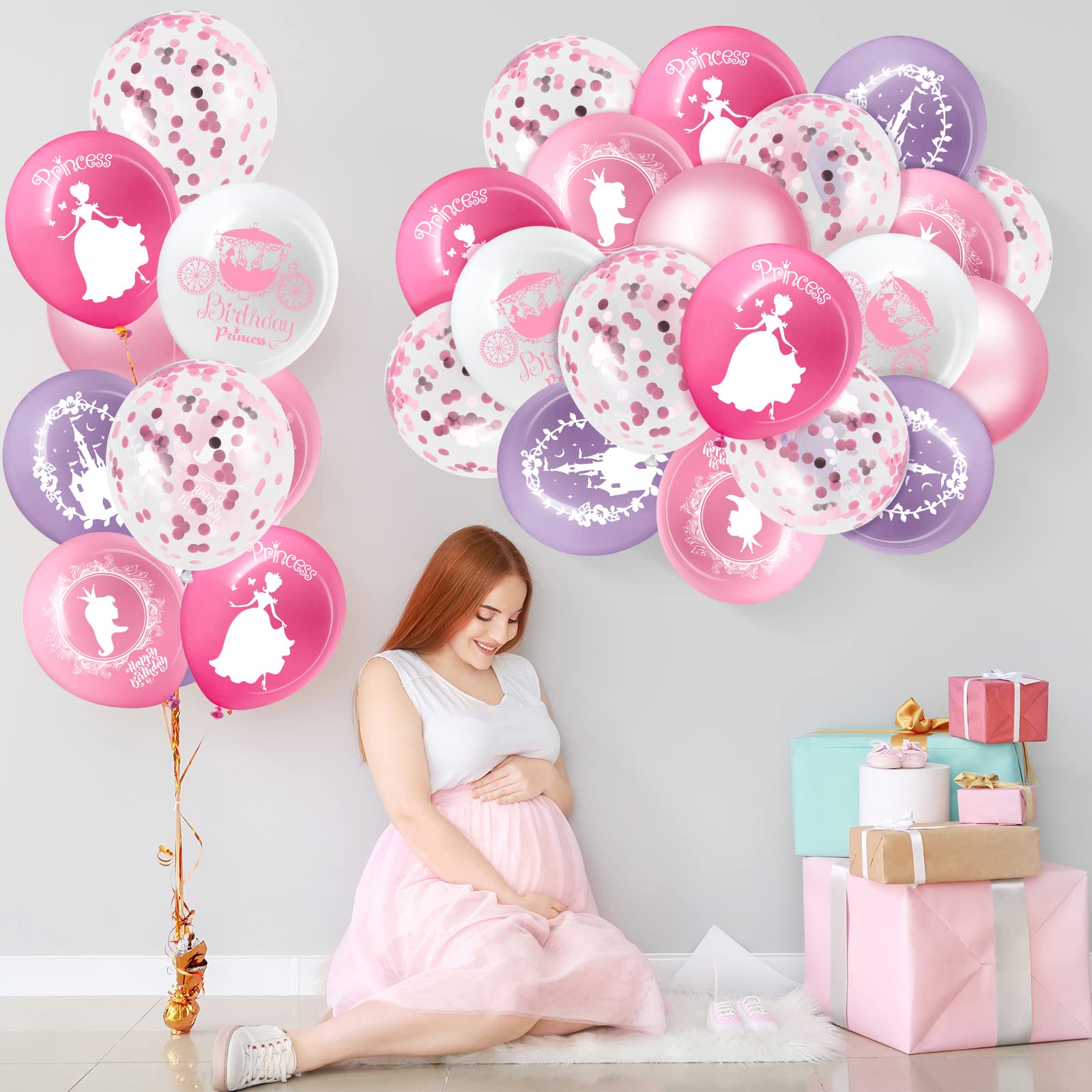 Civaner 48 Pieces Princess Balloons Bulk 12 Inch Pink Princess Themed