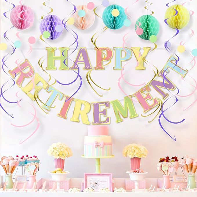 Retirement Party Decorations Kit for Women 17 Piece Elegant Pastel