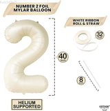 KatchOn Cream White Number 2 Balloon - 40 Inch, 2nd Birthday Party