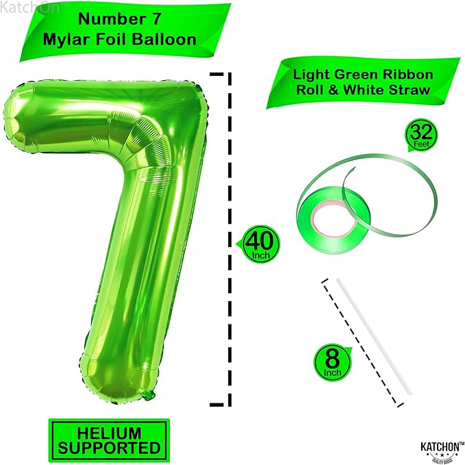 KatchOn, Giant Light Green Number 7 Balloon - 40 Inch | 7th Birthday