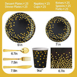 175 PCS Black and Gold Party Supplies,Gold Dot on Black Paper Plates