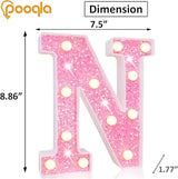 Pooqla LED Marquee Letter Lights, Pink Glitter Alphabet Sign Battery P