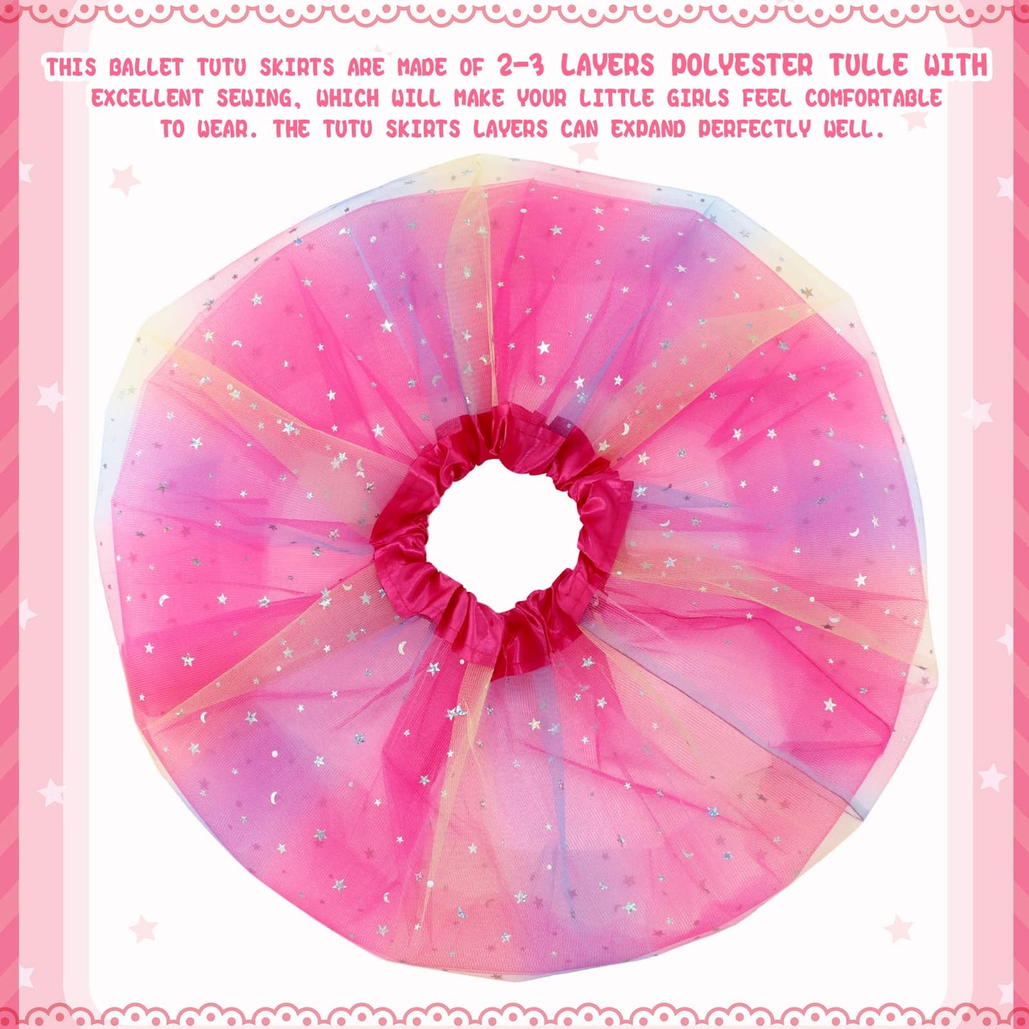 JaGely 9 Pcs Ballet Tutu for Girls Rainbow 3 Layers Fluffy Multicolor