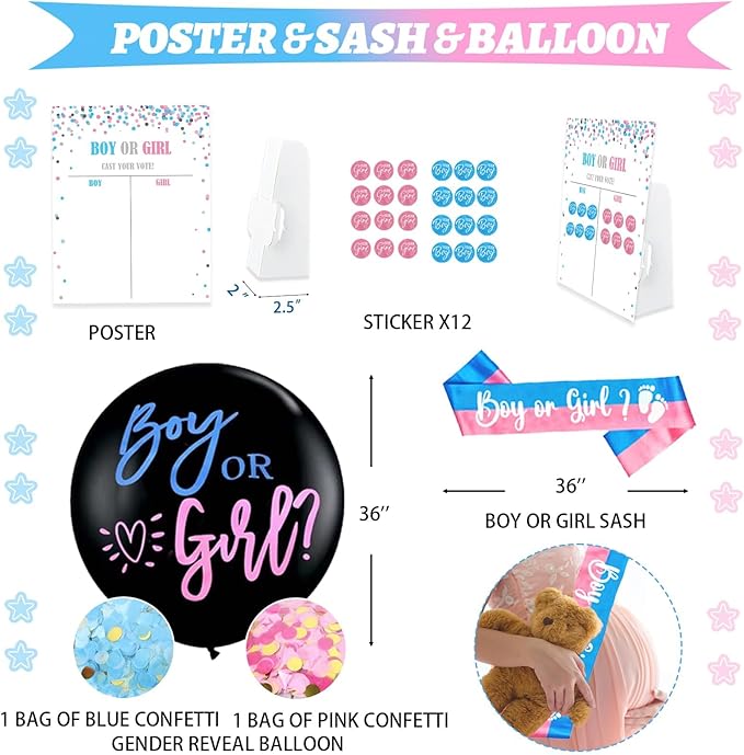 Burnouts or Bows Gender Reveal Decorations Kit 171 Pcs Boy or Girl