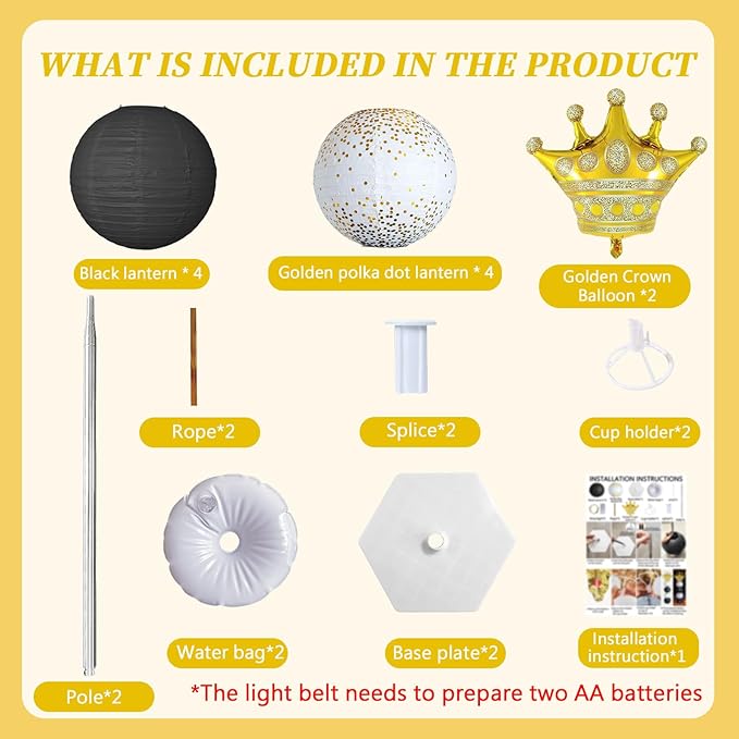 Gold and Black Balloon Column Stand Kit,Crown Balloon And Paper